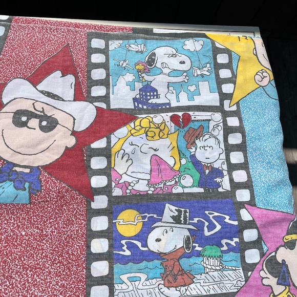 Vintage 80s Snoopy, Charlie Brown & The Peanuts Gang Flat Sheet - Picture 4 of 7